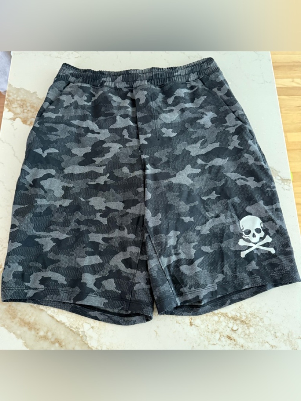 lululemon athletica Men's Gray & Black Camo Shorts with Skull Logo